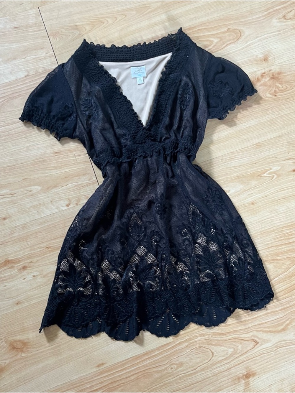Vintage Lace Top Black Babydoll Stretch Sheer Dark Coquette Gothic Size 12 or L